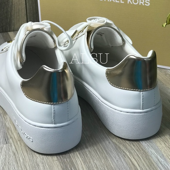 🌸SALE🌸 Michael Kors Poppy LaceUp Napa Optic Gold Womens Size AUTHEN 49T9POFS4L - Picture 6 of 8